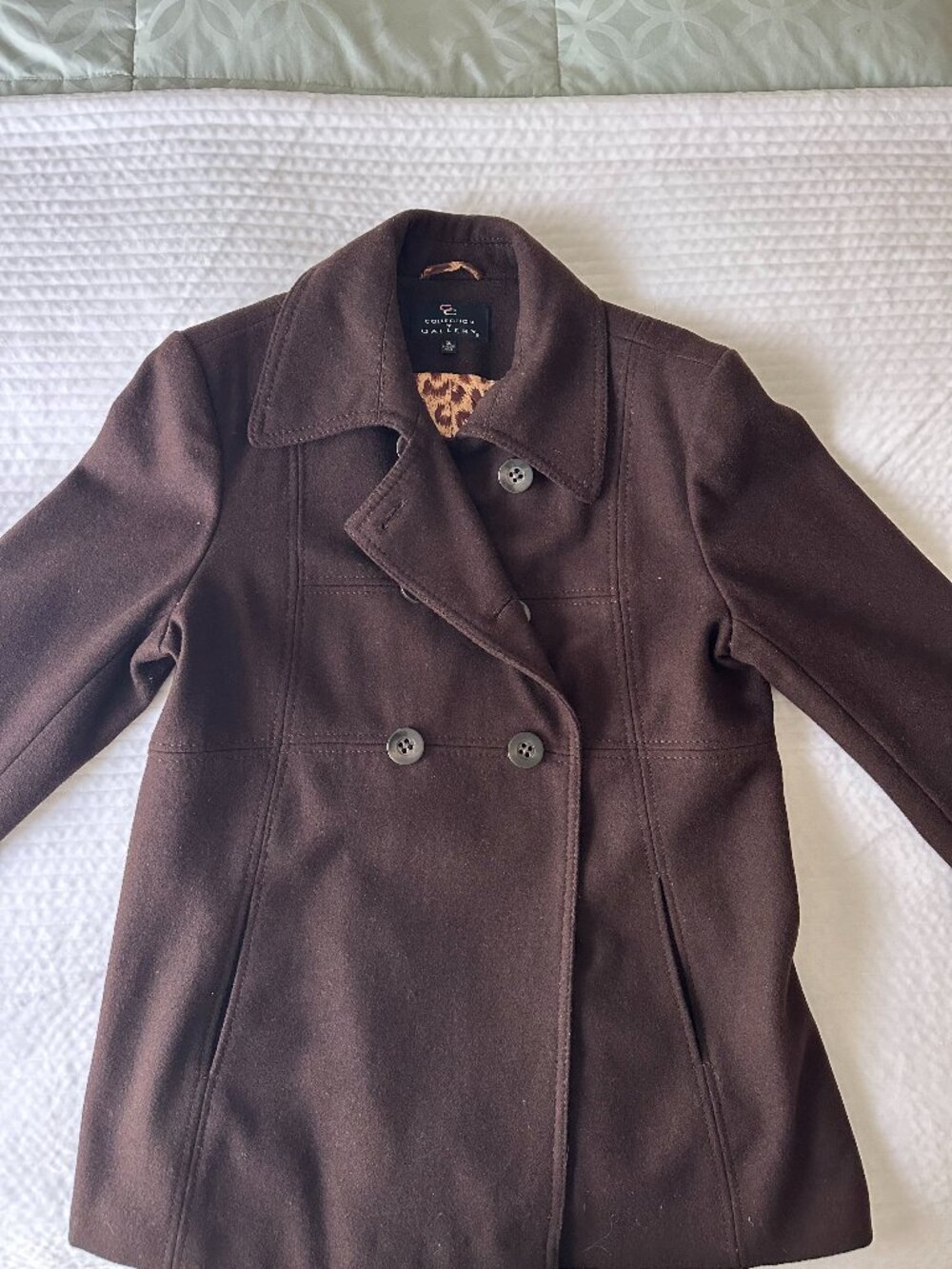 Collection by Gallery Brown Pea Coat XL | Leopard Lining